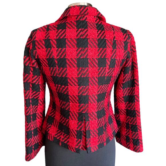Coldwater Creek Red Black Tartan Plaid Tweed Blazer Size 6P Business Career - Picture 3 of 10